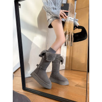 品牌撤櫃兩穿灰色長筒雪地靴女2025冬季新款皮毛一體加絨加厚長靴