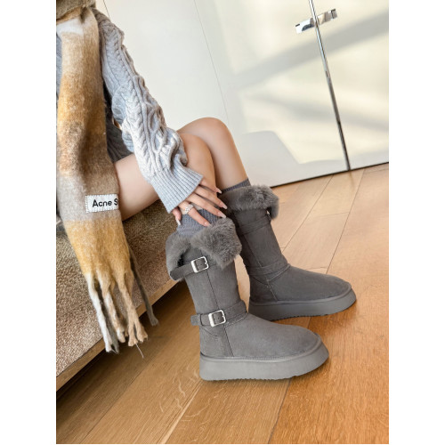 品牌撤櫃兩穿灰色長筒雪地靴女2025冬季新款皮毛一體加絨加厚長靴