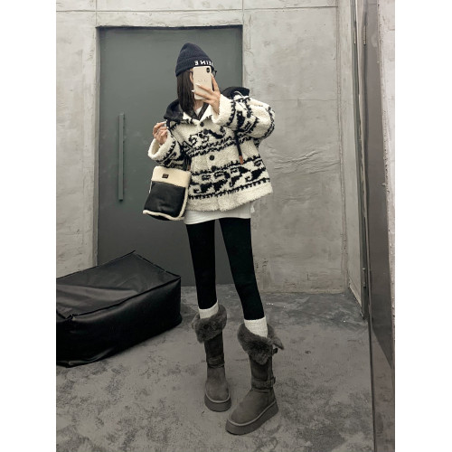 品牌撤櫃兩穿灰色長筒雪地靴女2025冬季新款皮毛一體加絨加厚長靴