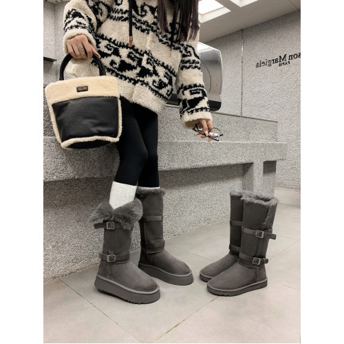 品牌撤櫃兩穿灰色長筒雪地靴女2025冬季新款皮毛一體加絨加厚長靴
