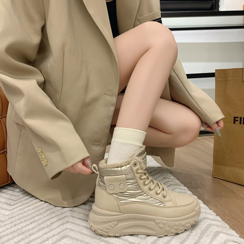 真皮加絨雪地靴女冬2025新款防水防滑東北大棉鞋抗寒保暖加厚棉靴