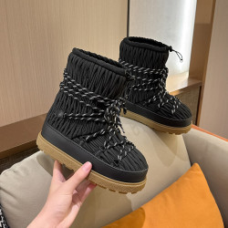 歐洲站時尚褶皺厚底雪地靴女2026冬新款加厚防滑時尚綁帶套筒短靴