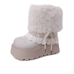 時尚部落厚底增高雪地靴女2025新款冬季加絨保暖勃肯毛毛棉鞋短靴