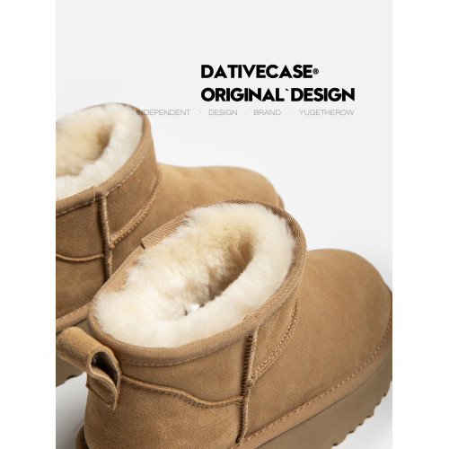 防水版～真皮羊毛雪地靴女厚底加絨冬季短靴東北保暖棉靴防滑防汙