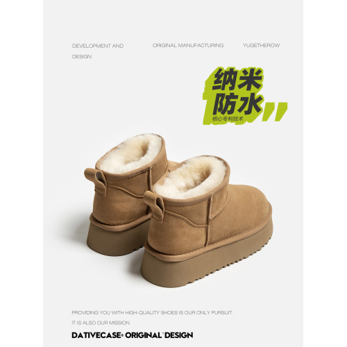 防水版～真皮羊毛雪地靴女厚底加絨冬季短靴東北保暖棉靴防滑防汙