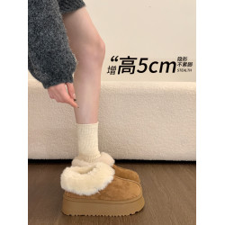 厚底勃肯鞋加絨雪地靴女款2026新款冬季超厚東北皮毛一體防滑棉鞋