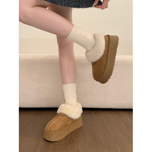 厚底勃肯鞋加絨雪地靴女款2026新款冬季超厚東北皮毛一體防滑棉鞋