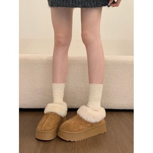 厚底勃肯鞋加絨雪地靴女款2026新款冬季超厚東北皮毛一體防滑棉鞋