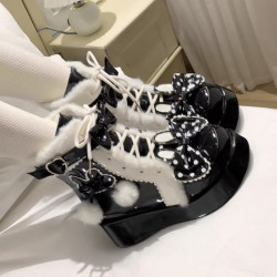 冬季原創lolita甜美短靴可愛雪地靴子女厚底洛麗塔保暖加絨馬丁靴