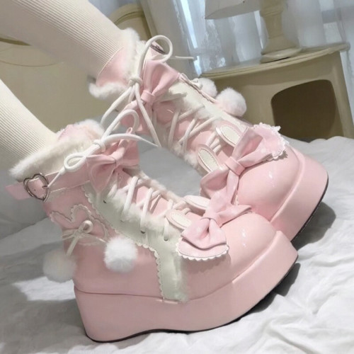 冬季原創lolita甜美短靴可愛雪地靴子女厚底洛麗塔保暖加絨馬丁靴