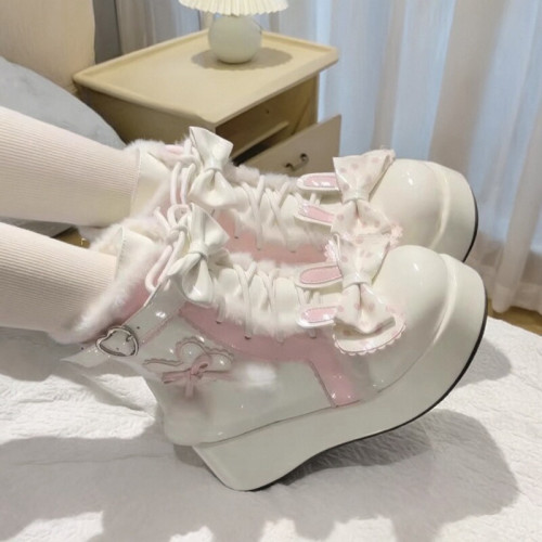 冬季原創lolita甜美短靴可愛雪地靴子女厚底洛麗塔保暖加絨馬丁靴