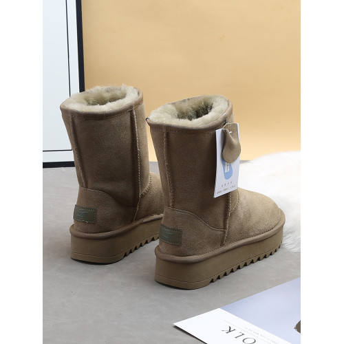 全羊毛厚底雪地靴女中筒2025冬新款皮毛一體防滑東北加絨保暖棉鞋