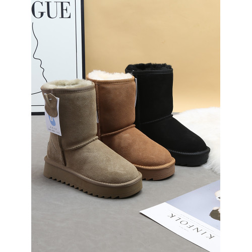 全羊毛厚底雪地靴女中筒2025冬新款皮毛一體防滑東北加絨保暖棉鞋