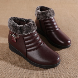 冬季媽媽棉鞋加絨保暖中老年皮鞋中年女鞋老人奶奶防滑短靴雪地靴