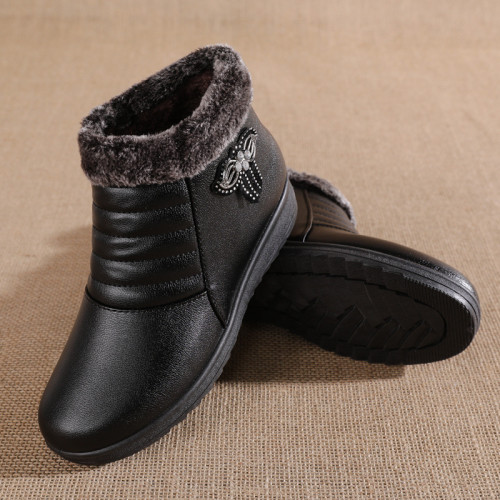 冬季媽媽棉鞋加絨保暖中老年皮鞋中年女鞋老人奶奶防滑短靴雪地靴