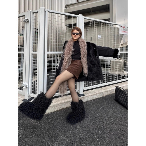 潮流秋冬季新款歐美風雪地靴保暖加厚小衆辣妹毛毛靴黑色時尚百搭