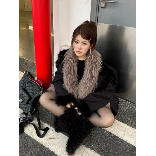 潮流秋冬季新款歐美風雪地靴保暖加厚小衆辣妹毛毛靴黑色時尚百搭