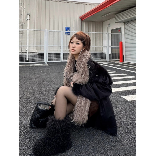 潮流秋冬季新款歐美風雪地靴保暖加厚小衆辣妹毛毛靴黑色時尚百搭