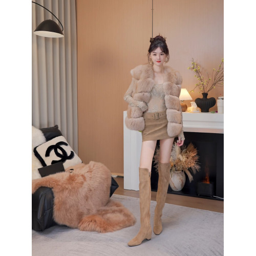 混凝草顯瘦內增高過膝長靴子女秋冬杏色粗跟騎士靴方頭平底瘦瘦靴