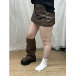 羊皮版~胖mm松糕厚底長靴女2024秋冬新款褲琯靴小個子百搭騎士靴