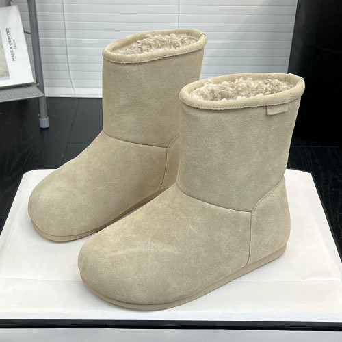 英倫風真皮厚底增高雪地靴女2025冬季新款圓頭套筒純色加絨短筒靴