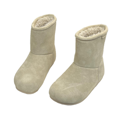 英倫風真皮厚底增高雪地靴女2025冬季新款圓頭套筒純色加絨短筒靴