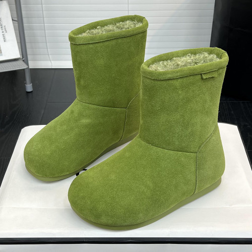 英倫風真皮厚底增高雪地靴女2025冬季新款圓頭套筒純色加絨短筒靴