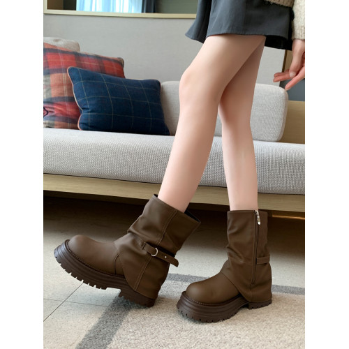 胖mm厚底粗腿短靴復秋冬新款古馬丁靴大筒圍褲琯靴大碼女靴41到44