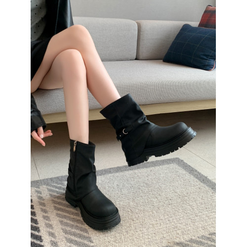 胖mm厚底粗腿短靴復秋冬新款古馬丁靴大筒圍褲琯靴大碼女靴41到44