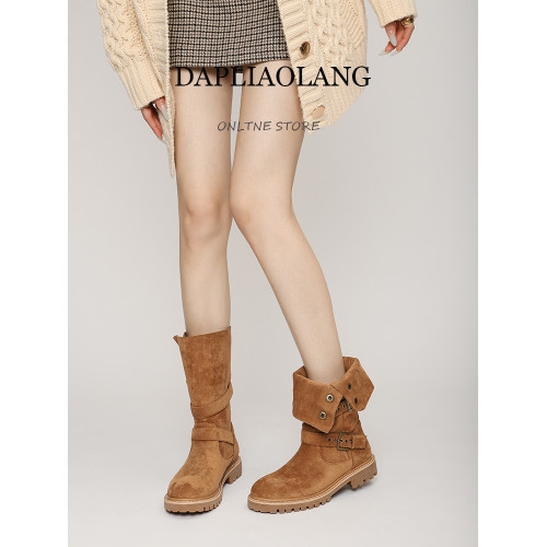 大漂亮美拉德馬丁靴女秋冬中筒平底兩穿西部短靴大碼靴子41到43