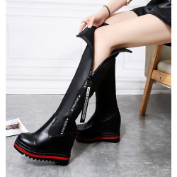 不過膝側拉鍊騎士靴長靴坡跟高跟厚底小個子增高長筒靴顯瘦高靴女