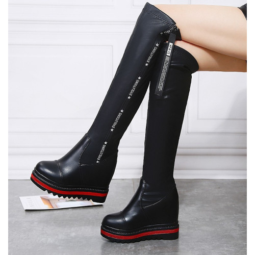 不過膝側拉鍊騎士靴長靴坡跟高跟厚底小個子增高長筒靴顯瘦高靴女 不過膝側拉鍊騎士靴長靴坡跟高跟厚底小個子增高長筒靴顯瘦高靴女