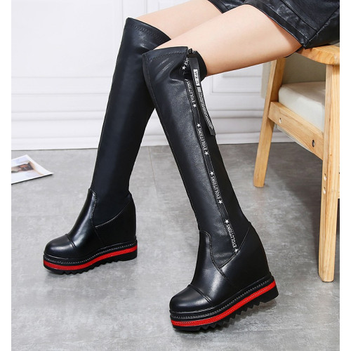 不過膝側拉鍊騎士靴長靴坡跟高跟厚底小個子增高長筒靴顯瘦高靴女 不過膝側拉鍊騎士靴長靴坡跟高跟厚底小個子增高長筒靴顯瘦高靴女