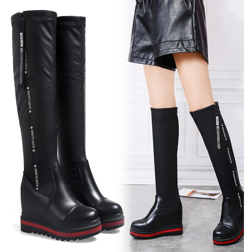 不過膝側拉鍊騎士靴長靴坡跟高跟厚底小個子增高長筒靴顯瘦高靴女 不過膝側拉鍊騎士靴長靴坡跟高跟厚底小個子增高長筒靴顯瘦高靴女