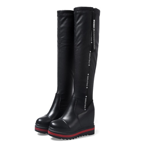 不過膝側拉鍊騎士靴長靴坡跟高跟厚底小個子增高長筒靴顯瘦高靴女 不過膝側拉鍊騎士靴長靴坡跟高跟厚底小個子增高長筒靴顯瘦高靴女