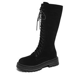 厚底長筒靴女粗腿胖mm加寬大碼女靴41一43馬丁靴大筒圍高筒騎士靴
