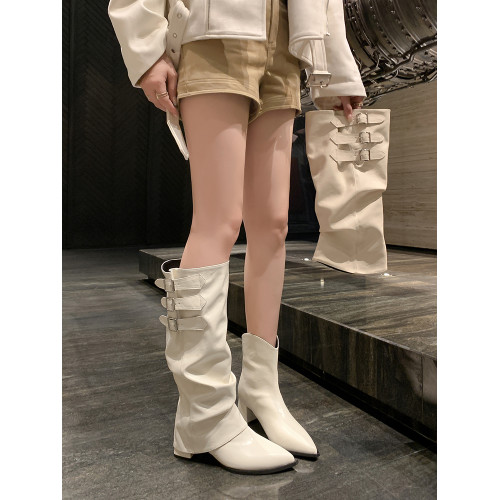 加寬版~白色靴子胖mm粗腿尖頭堆堆靴褲琯靴高跟長筒靴女大碼女鞋 加寬版~白色靴子胖mm粗腿尖頭堆堆靴褲琯靴高跟長筒靴女大碼女鞋