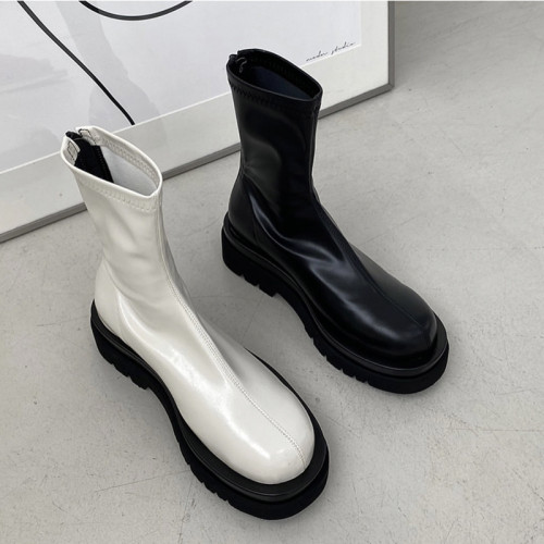 荒荒同款瘦瘦靴女網紅短靴馬丁靴2025秋冬新款厚底中筒百搭彈力靴