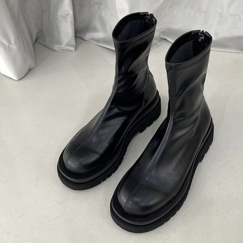 荒荒同款瘦瘦靴女網紅短靴馬丁靴2025秋冬新款厚底中筒百搭彈力靴