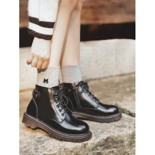 半島鞋屋真皮新款靴子六孔低跟復古馬丁靴女秋冬加絨短靴英倫風 半島鞋屋真皮新款靴子六孔低跟復古馬丁靴女秋冬加絨短靴英倫風