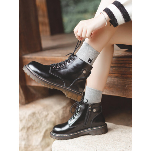 半島鞋屋真皮新款靴子六孔低跟復古馬丁靴女秋冬加絨短靴英倫風 半島鞋屋真皮新款靴子六孔低跟復古馬丁靴女秋冬加絨短靴英倫風