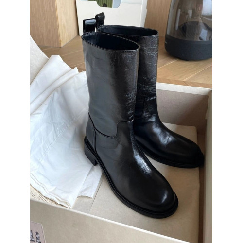 牛皮版~復古粗跟中筒西部騎士短靴女2025秋冬季新款馬丁靴子黑色