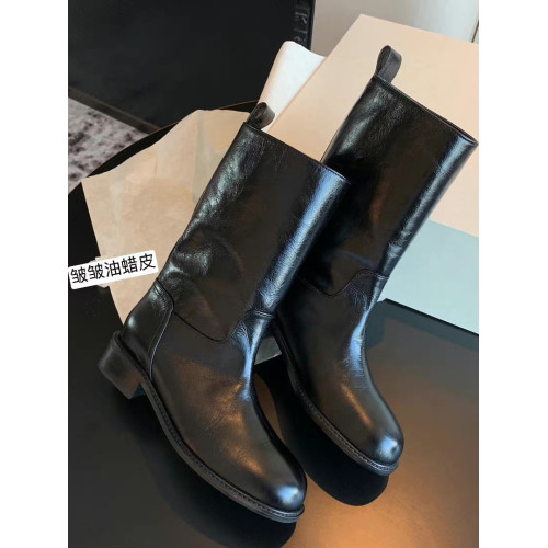 牛皮版~復古粗跟中筒西部騎士短靴女2025秋冬季新款馬丁靴子黑色