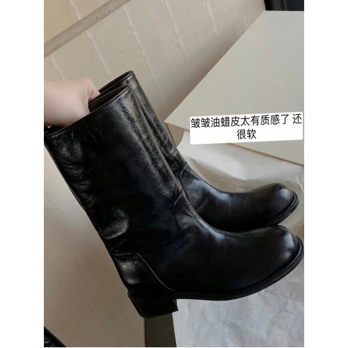 牛皮版~復古粗跟中筒西部騎士短靴女2025秋冬季新款馬丁靴子黑色