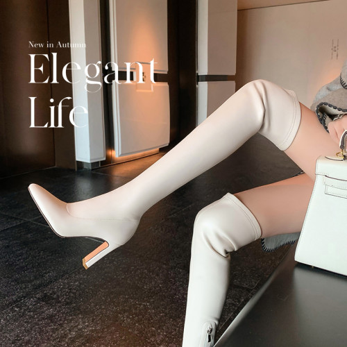 法式氣質尖頭長筒靴女高跟彈力瘦瘦靴性感巨顯瘦過膝靴時裝高筒靴
