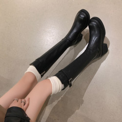 牛皮版~2025新款秋冬真皮厚底不過膝騎士靴女小個子長筒靴高筒靴