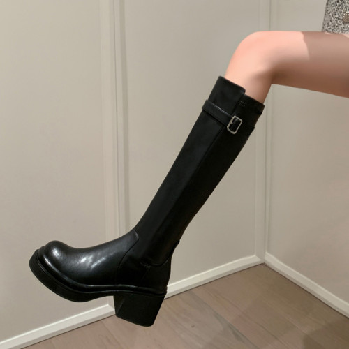 牛皮版~2025新款秋冬真皮厚底不過膝騎士靴女小個子長筒靴高筒靴