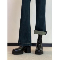 牛皮版~真皮方頭高跟瘦瘦靴子2025秋冬新款粗跟法式短靴女馬丁靴