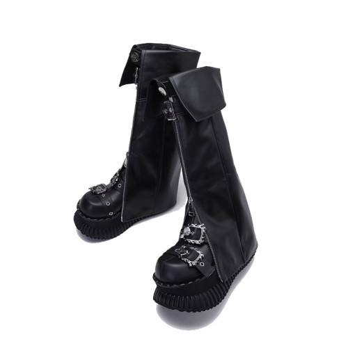 暗黑龐克鞋y2k輕亞風腿套增高厚底鞋可拆卸褲琯靴子夏款女長筒靴