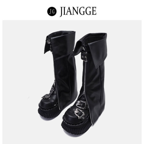 暗黑龐克鞋y2k輕亞風腿套增高厚底鞋可拆卸褲琯靴子夏款女長筒靴